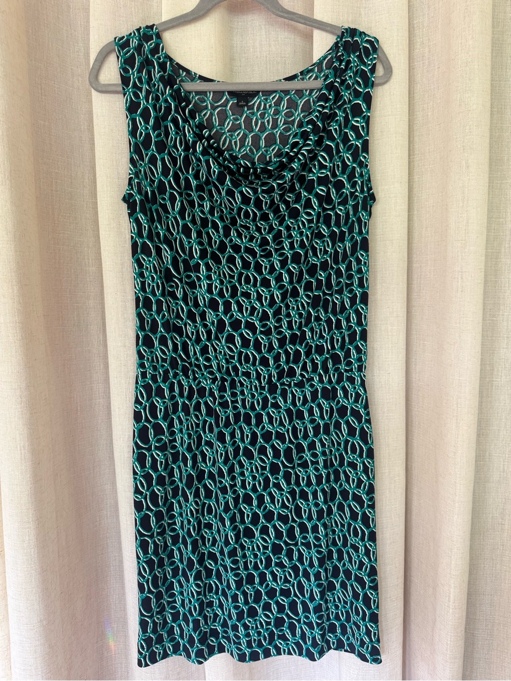 Banana Republic Navy Sheath Dress with Teal Chain Pattern